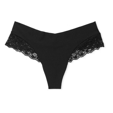Трусики-стринги женские бесшовные Victoria's Secret PINK No-Show Soft Lace Thong черные yw7-kab-6ok фото