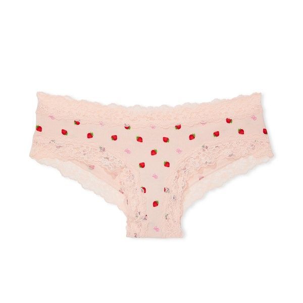 Трусики-чики женские хлопковые с кружевом Victoria's Secret Lace-Waist Cotton Cheeky Panty пудровые yye-zuj-3t8 фото