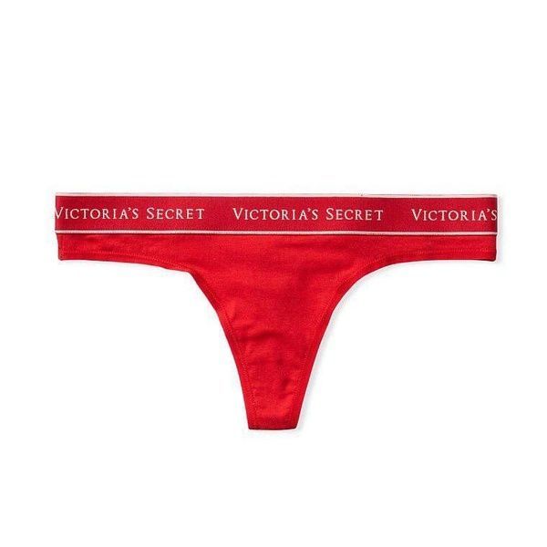 Трусики-стринги женские хлопковые Victoria's Secret Logo Cotton Thong Panty красные sj6-vxl-259 фото