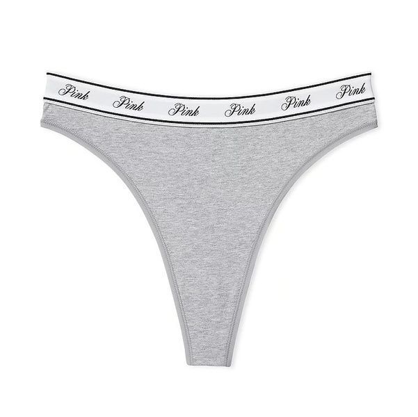 Трусики-стринги с высокой посадкой PINK Victoria's Secret Logo Cotton High-Waist Thong Panty серые nee-0ch-tmq фото