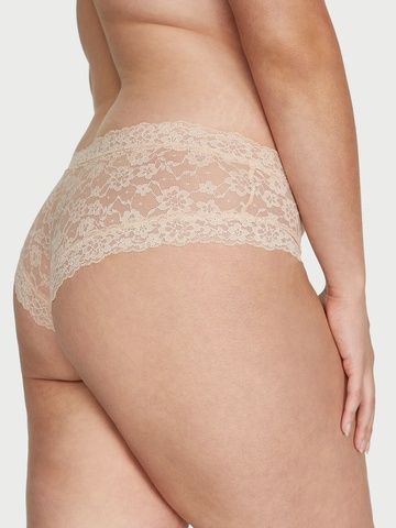 Трусики-чики женские кружевные Victoria's Secret Lace-Up Cheeky Panty бежевые 9mb-zcj-mvn фото