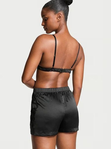 Пижама бралет+шорты черная Victoria's Secret Jaguar Satin Triangle Bralette & Boxer Shorts Set o5w-hcz-zpn фото