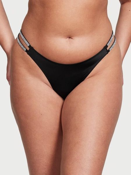 Бразилиана люксовые со стразами Victoria's Secret Double Shine Strap Smooth Brazilian Panty&nbsp;черные bi9-deq-m21 фото