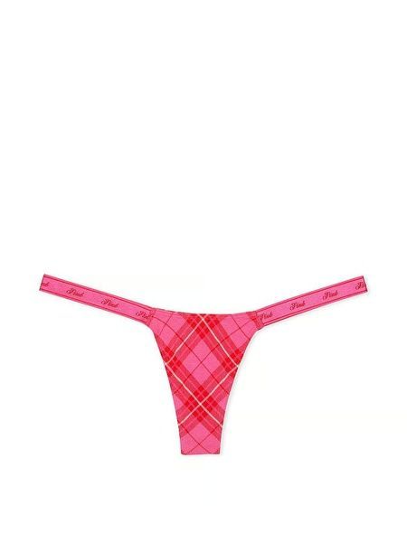 Трусики-стрінги жіночі бавовняні PINK Victoria's Secret Logo Cotton Shine Micro Thong Panty рожеві 9o8-8wl-nlx фото