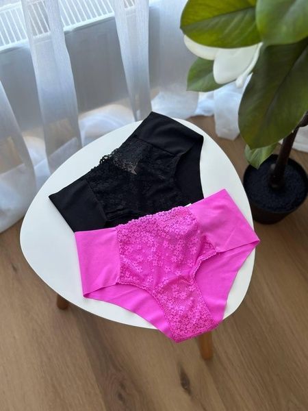 Трусики-чики женские бесшовные с кружевом PINK Victoria's Secret черные nht-rzg-54u фото