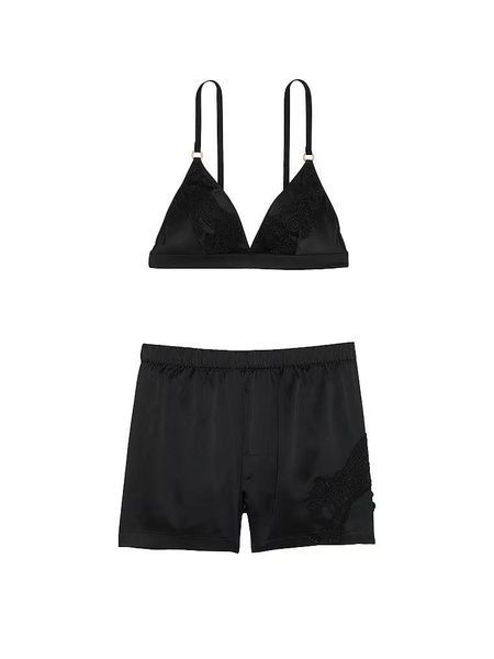 Пижама бралет+шорты черная Victoria's Secret Jaguar Satin Triangle Bralette & Boxer Shorts Set o5w-hcz-zpn фото