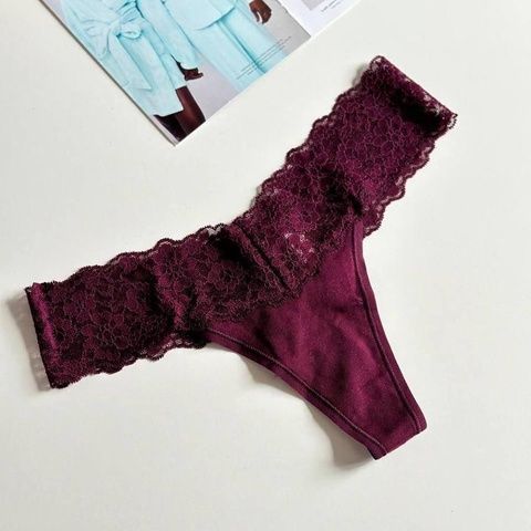 Трусики-стринги женские хлопковые Victoria's Secret Thong Panty бордовые yif-5el-7ks фото