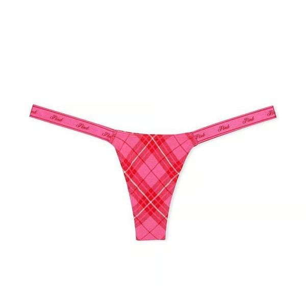 Трусики-стрінги жіночі бавовняні PINK Victoria's Secret Logo Cotton Shine Micro Thong Panty рожеві 9o8-8wl-nlx фото