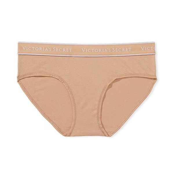 Трусики-хипстер женские Victoria's Secret Logo Cotton Lace-Waist Hiphugger Panty бежевые zxn-lmo-ztz фото