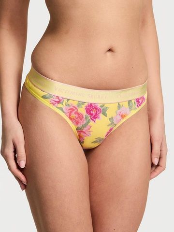 Трусики-стринги женские хлопковые з логотипом Victoria's Secret Logo Cotton Thong Panty желтые ek4-1tl-h85 фото