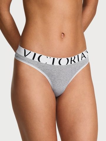 Трусики-стринги женские хлопковые с логотипом Victoria's Secret Exploded Logo Cotton Thong серые XL c54-cvk-oup фото