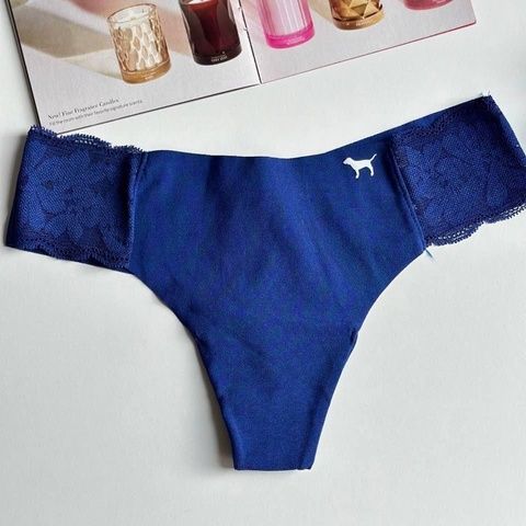 Трусики-стринги женские бесшовные PINK Victoria's Secret No-Show Thong Panty синие iqu-v5f-m9f фото