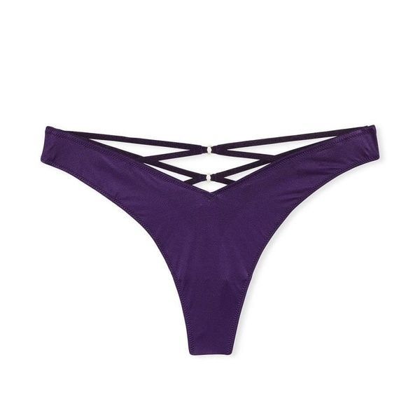 Трусики-стрінги жіночі люксові Victoria's Secret Strappy Back High-Leg Thong Panty фіолетові njn-7p3-la1 фото