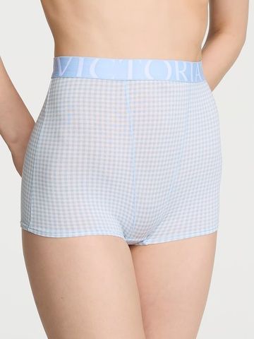Трусики-шорти жіночі бавовняні Victoria's Secret Exploded Logo Cotton High-Waist Boyshort Panty блакитні  vaw-t1a-mnb фото