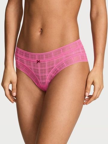 Трусики-чики женские кружевные Victoria's Secret Plaid Lace Cheeky Panty розовые kcg-vmm-pyt фото