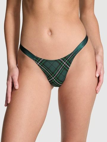 Трусики-стринги женские хлопковые PINK Victoria's Secret Logo Cotton Shine Micro Thong зеленые xtg-orm-3hm фото
