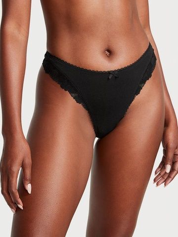 Трусики-стринги хлопковые Victoria's Secret Stretch Cotton High-Leg Scoop Thong Panty черные g06-sr6-sxd фото