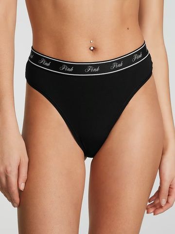 Трусики-бразилиана женские PINK Victoria's Secret Logo Cotton Brazilian Panty черные s38-mia-p3o фото