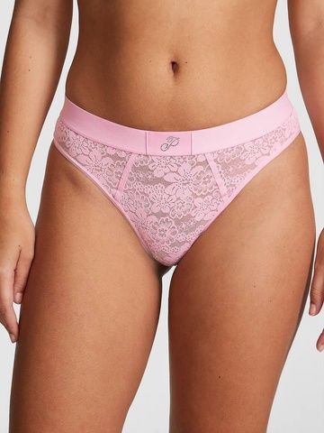 Трусики-бразилианы женские кружевные PINK Victorias Secret Wink Logo High-Cut Brazilian Panty пудровые q9u-l7u-gbn фото
