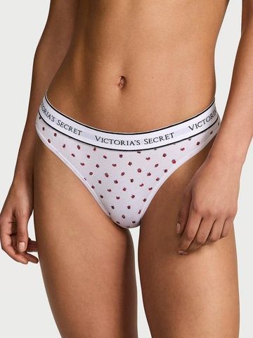 Трусики-стринги женские хлопковые с логотипом Victoria's Secret Logo Cotton Thong Panty белые dfp-bpf-ec2 фото