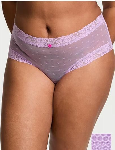 Трусики-чики женские кружевные Victoria's Secret Lace Heart Blooms Cheeky Panty сиреневые jz8-i5h-v4q фото