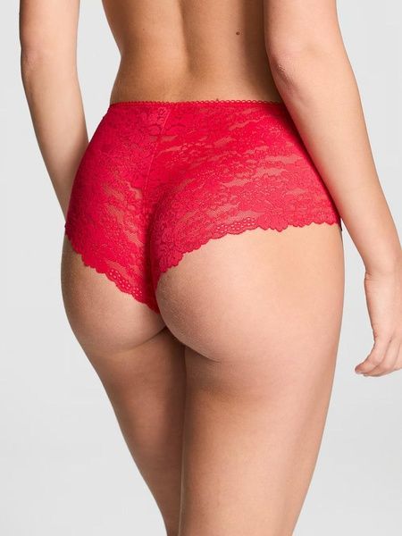 Трусики-чіки жіночі безшовні з мереживом PINK Victoria's Secret No-Show Cheeky Panty червоні hbq-a8e-fpn фото