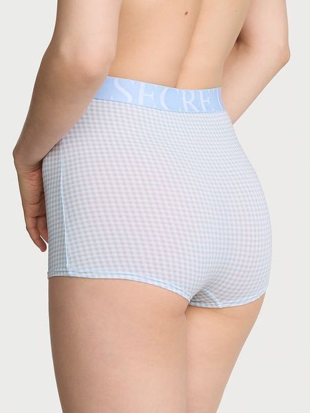 Трусики-шорти жіночі бавовняні Victoria's Secret Exploded Logo Cotton High-Waist Boyshort Panty блакитні  vaw-t1a-mnb фото