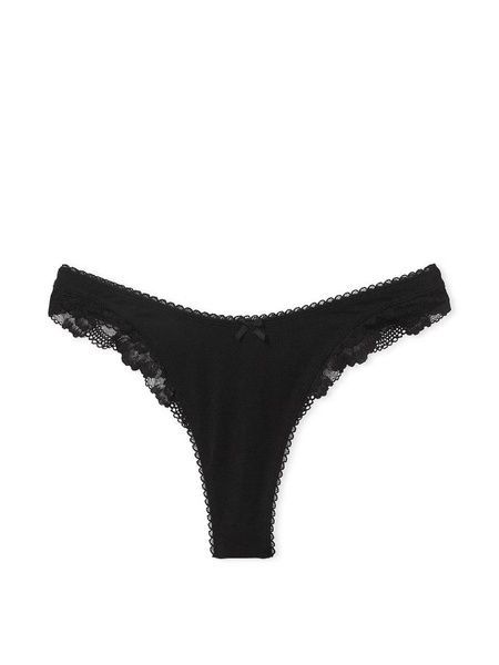 Трусики-стринги хлопковые Victoria's Secret Stretch Cotton High-Leg Scoop Thong Panty черные g06-sr6-sxd фото