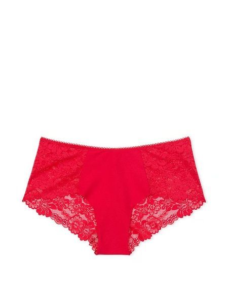 Трусики-чіки жіночі безшовні з мереживом PINK Victoria's Secret No-Show Cheeky Panty червоні hbq-a8e-fpn фото