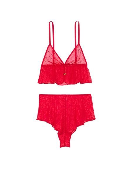 Пижама шорты + топ красная Victoria's Secret Jingle Bells Mesh Cami Set 2wy-4cg-b0t фото