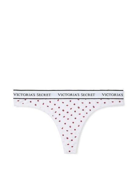 Трусики-стринги женские хлопковые с логотипом Victoria's Secret Logo Cotton Thong Panty белые dfp-bpf-ec2 фото