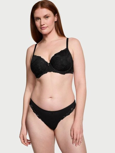Трусики-стринги хлопковые Victoria's Secret Stretch Cotton High-Leg Scoop Thong Panty черные g06-sr6-sxd фото