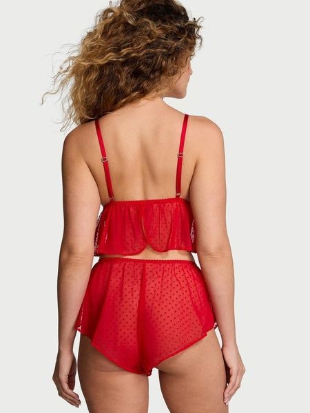 Пижама шорты + топ красная Victoria's Secret Jingle Bells Mesh Cami Set 2wy-4cg-b0t фото