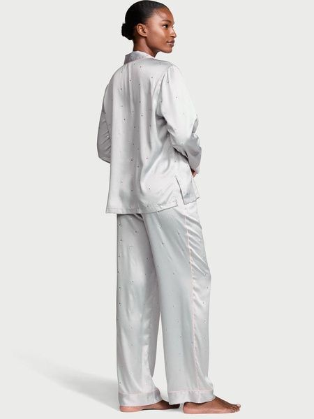 Піжама із зірками блакитна (штани+сорочка) Victoria's Secret Glazed Satin Dew Drop Long Pajama Set 6ub-ukh-tf4 фото