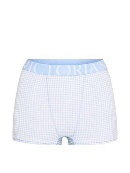 Трусики-шорти жіночі бавовняні Victoria's Secret Exploded Logo Cotton High-Waist Boyshort Panty блакитні  vaw-t1a-mnb фото