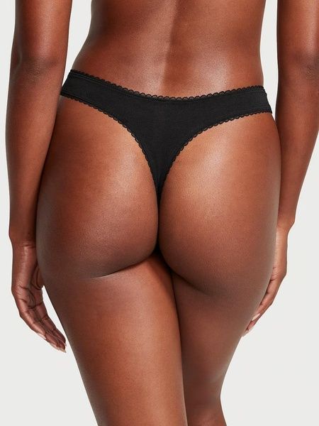 Трусики-стринги хлопковые Victoria's Secret Stretch Cotton High-Leg Scoop Thong Panty черные g06-sr6-sxd фото