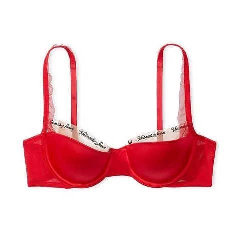 Бюстгальтер Victoria's Secret Smooth Logo Embroidery Lightly Lined Balconette Bra красный 3j2-ya1-ljs фото