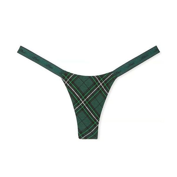 Трусики-стринги женские хлопковые PINK Victoria's Secret Logo Cotton Shine Micro Thong зеленые xtg-orm-3hm фото
