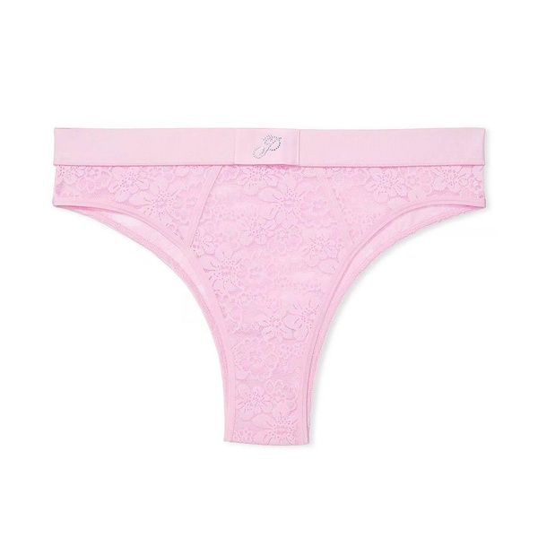 Трусики-бразиліани жіночі мереживні PINK Victorias Secret Wink Logo High-Cut Brazilian Panty пудрові q9u-l7u-gbn фото