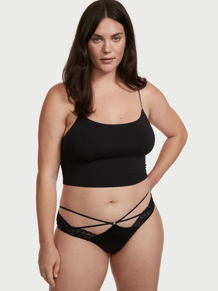 Трусики-чики женские люксовые Victoria's Secret Strappy Lace Cheeky Panty черные ail-897-d68 фото
