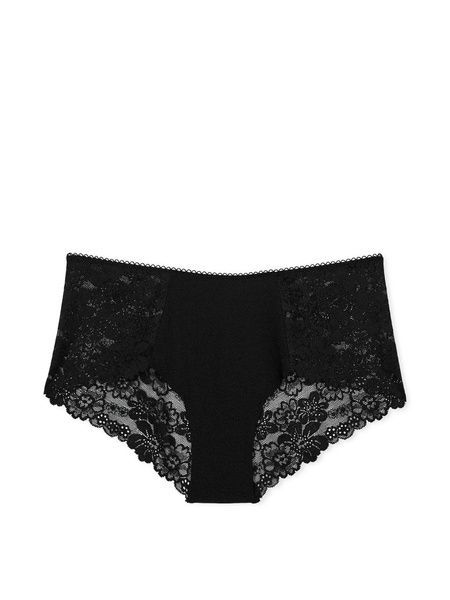 Трусики-чики женские бесшовные с кружевом PINK Victoria's Secret No-Show Cheeky черные sxg-fi0-znr фото