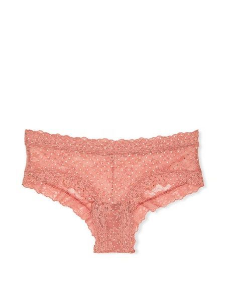 Трусики-чіки жіночі мереживні Victoria's Secret Shimmer Lace Cheeky Panty персикові 2602609437 фото