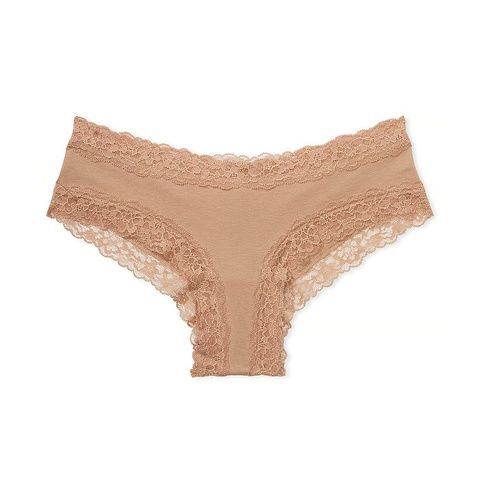 Трусики-чики женские хлопковые с кружевом Victoria's Secret Lace-Waist Cotton Cheeky Panty бежевые ej3-rz6-38f фото
