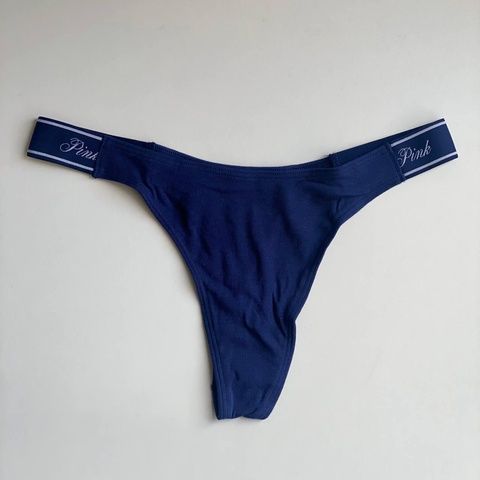 Трусики-стринги женские хлопковые PINK Victoria's Secret Logo Cotton High-Leg Thong синие a6h-vm0-3qm фото