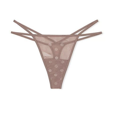 Трусики-стринги женские PINK Victoria's Secret Dot Mesh Thong Panty коричневые lhq-6vg-zyc фото