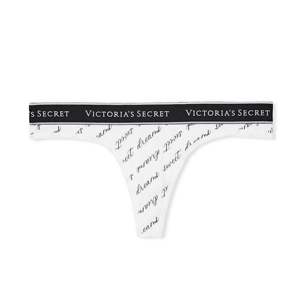 Трусики-стрінги жіночі бавовняні з лого Victoria's Secret Logo Cotton Thong Panty білі yj4-sbv-fkw фото