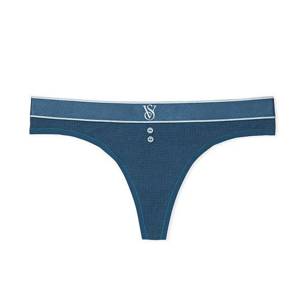 Трусики-стрінги жіночі бавовняні з лого Victoria's Secret Logo Cotton Thong Panty морська хвиля eky-4lm-pso фото