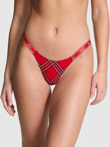 Трусики-стринги женские хлопковые PINK Victoria's Secret Logo Cotton Shine Micro Thong красные tel-x78-uhw фото