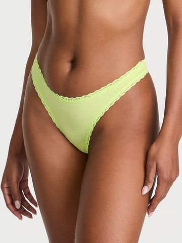 Трусики-стринги женские хлопковые Victoria's Secret The Lacie Cotton Lace-Waist Thong салатовые ssb-gu9-qrh фото