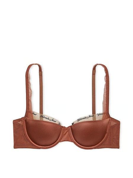 Бюстгальтер Victoria's Secret Smooth Logo Embroidery Lightly Lined Balconette Bra коричневый 717-e0b-nzn фото